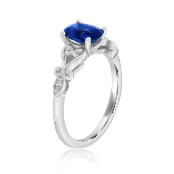 14K White Gold Oval Blue Sapphire & Diamond Ring - Picture 2 of 4